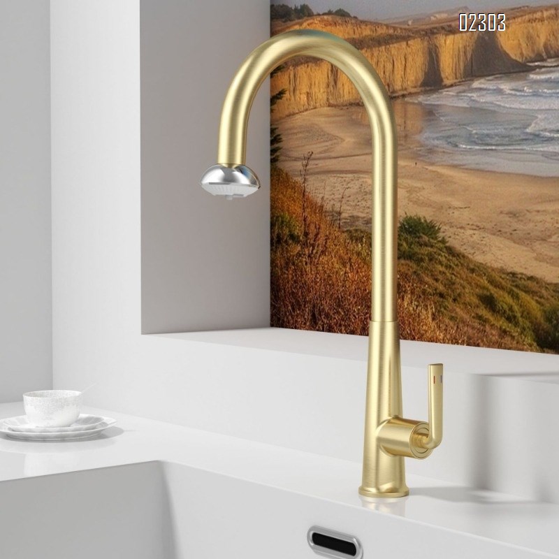 Brass Hot and Cold Kitchen Faucet Gun Gray Rotating Minimalist Simple Pull-out Sink Kitchen Faucet Tap