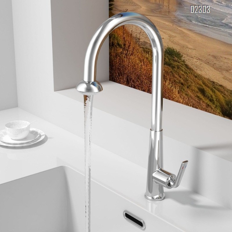 Brass Hot and Cold Kitchen Faucet Gun Gray Rotating Minimalist Simple Pull-out Sink Kitchen Faucet Tap