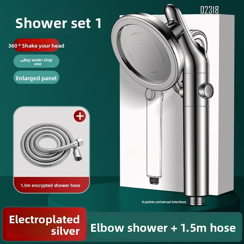 Shower Head Rotatable with 1.5m Stainless Hose Pressurized Shower Head Dual - Function for Bathroom