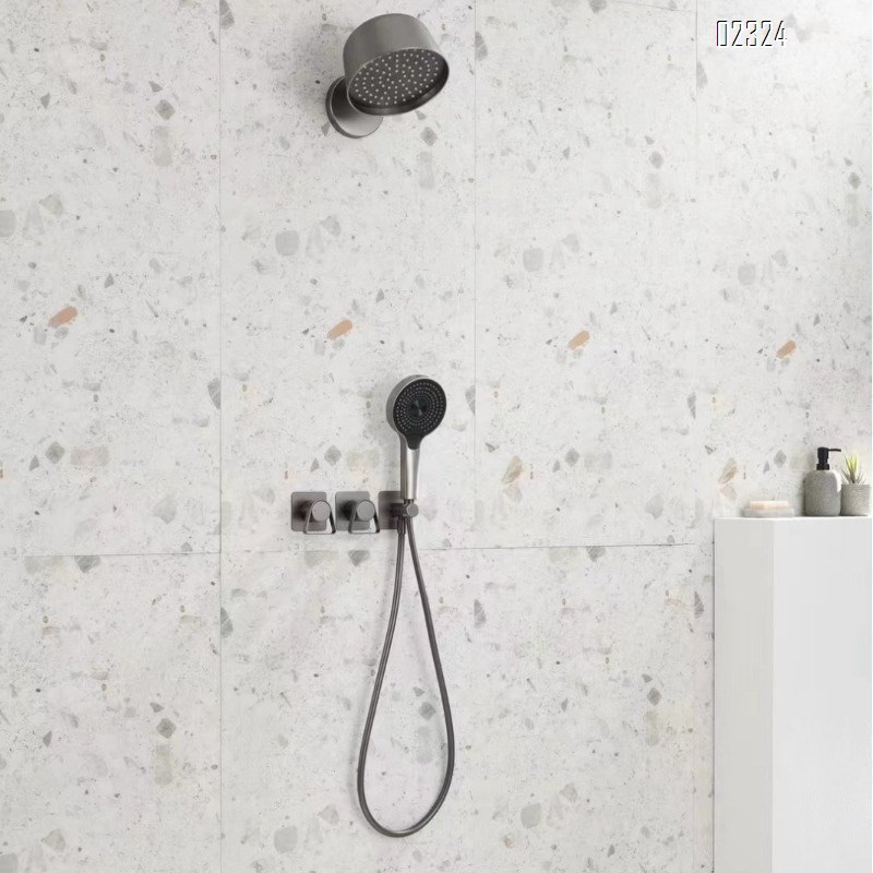 Brass Home Use Simple Minimalist Hotel Style Hot and Cold Water Concealed Embedded Shower Head Set