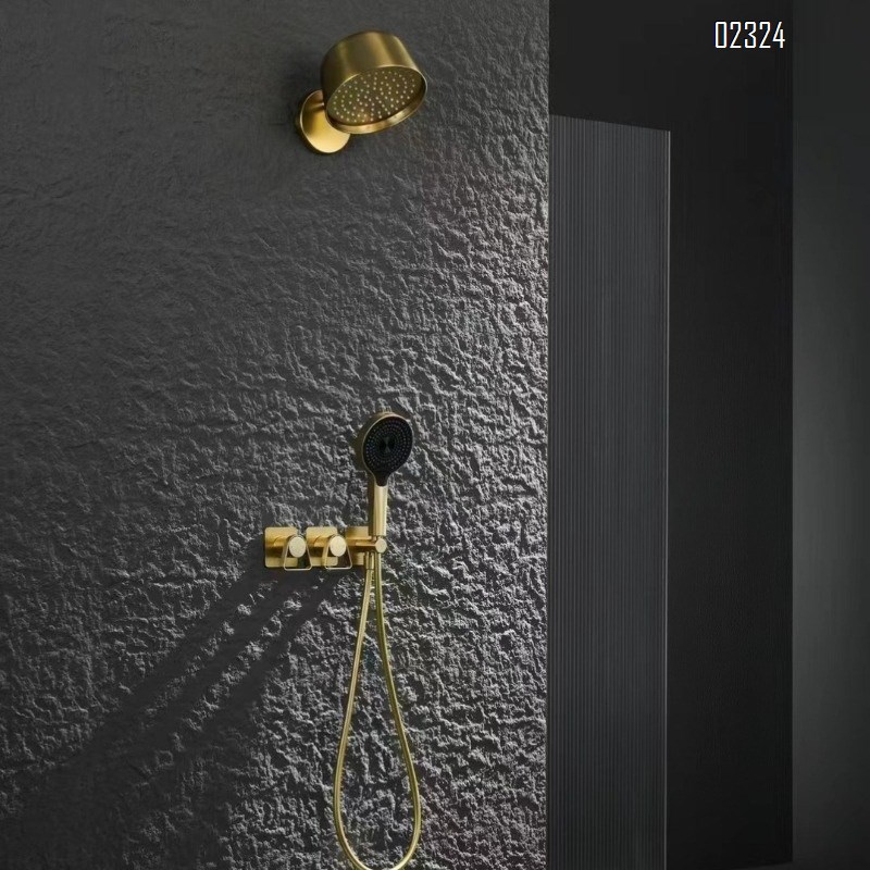 Brass Home Use Simple Minimalist Hotel Style Hot and Cold Water Concealed Embedded Shower Head Set