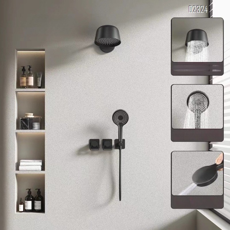 Brass Home Use Simple Minimalist Hotel Style Hot and Cold Water Concealed Embedded Shower Head Set