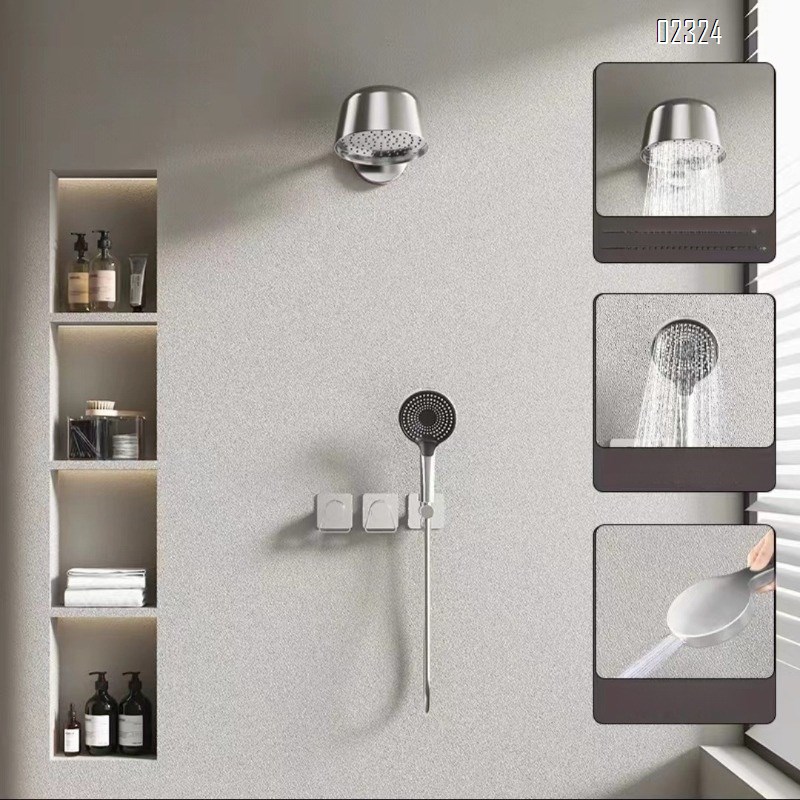 Brass Home Use Simple Minimalist Hotel Style Hot and Cold Water Concealed Embedded Shower Head Set