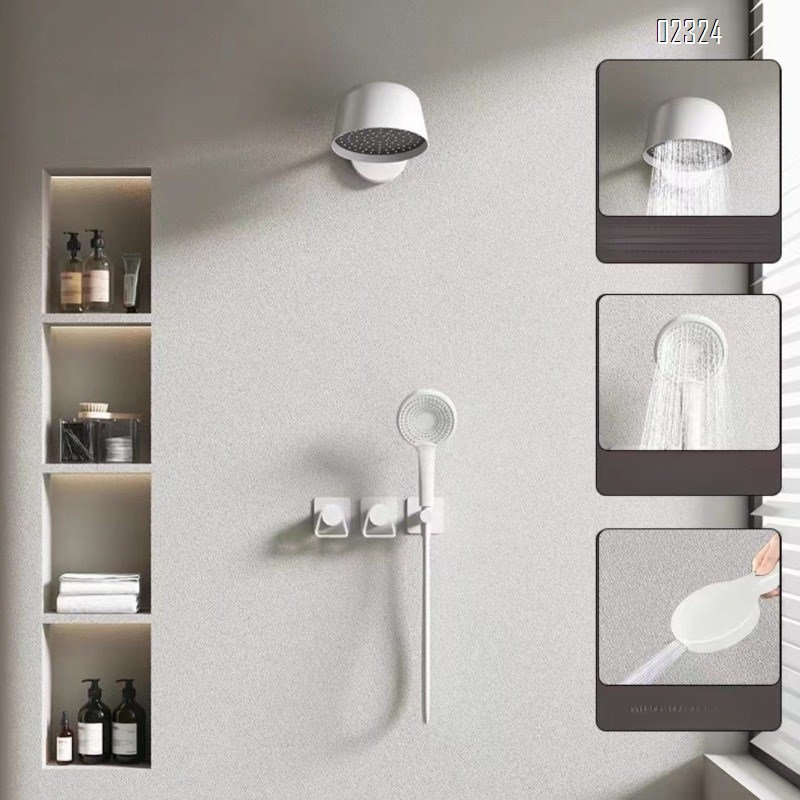 Brass Home Use Simple Minimalist Hotel Style Hot and Cold Water Concealed Embedded Shower Head Set