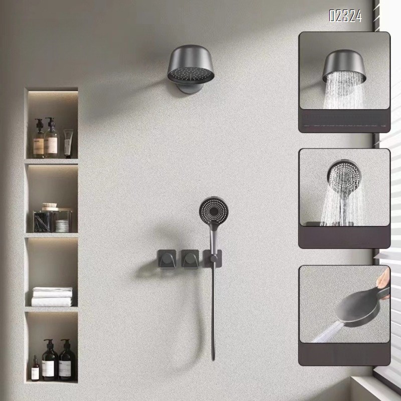 Brass Home Use Simple Minimalist Hotel Style Hot and Cold Water Concealed Embedded Shower Head Set