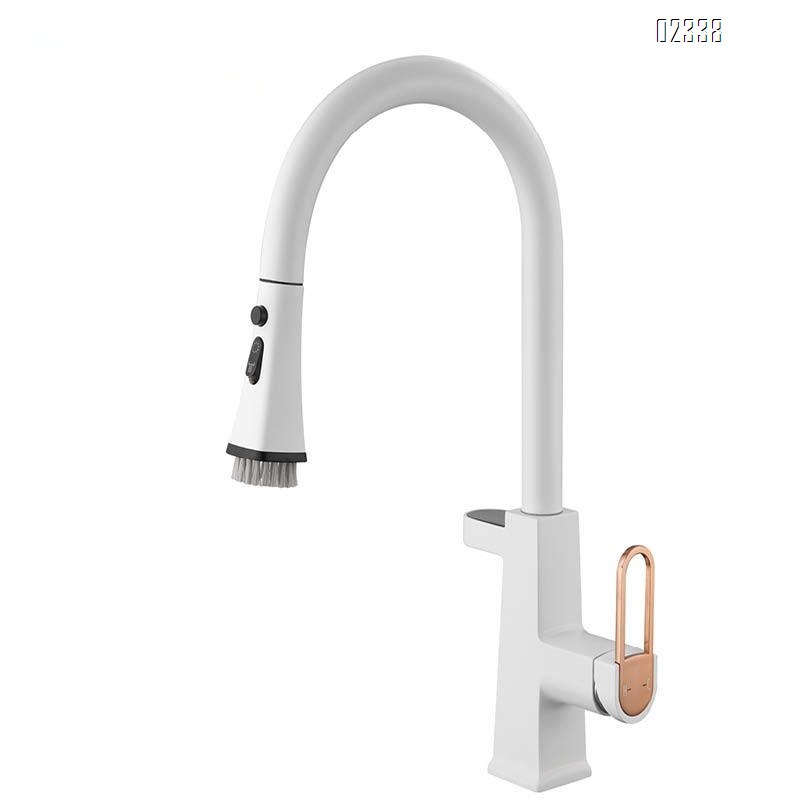 Zinc Alloy modern Kitchen sink water Best Faucets pull out Tap Digital Display Washing Scrubbing Function White Sink Faucet