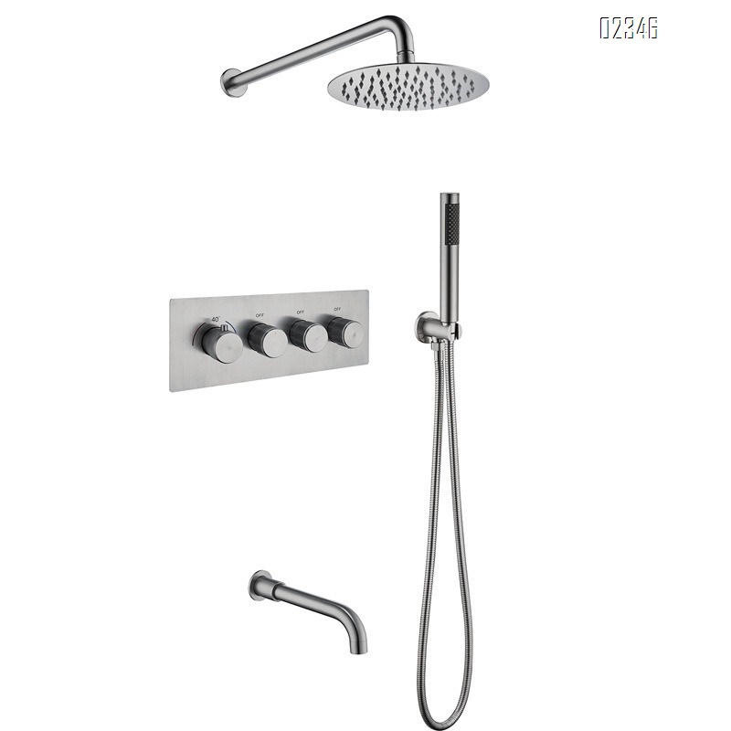 304 Stainless Steel Wall Mounted Thermostatic Mixing Valve Concealed Rain Shower Booster Square Concealed Shower Head Set