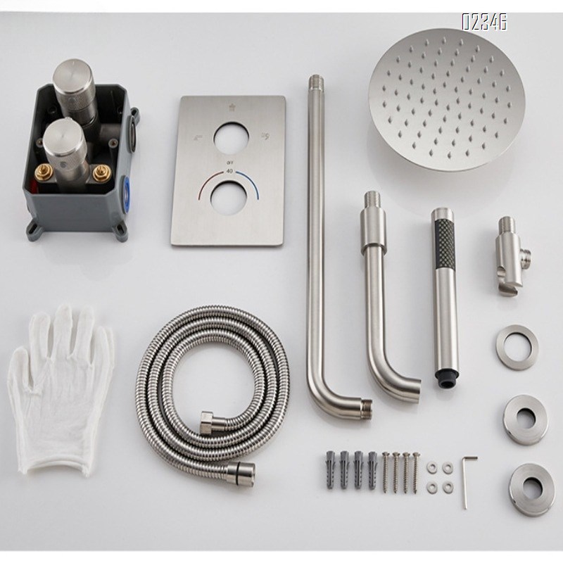 304 Stainless Steel Wall Mounted Thermostatic Mixing Valve Concealed Rain Shower Booster Square Concealed Shower Head Set