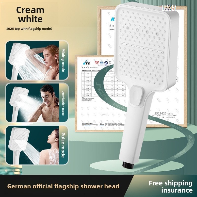High Pressure 3 Ways Handheld Shower Head White with Switch Pressure Boosting Anti Clogging Home Essentials for Bathroom