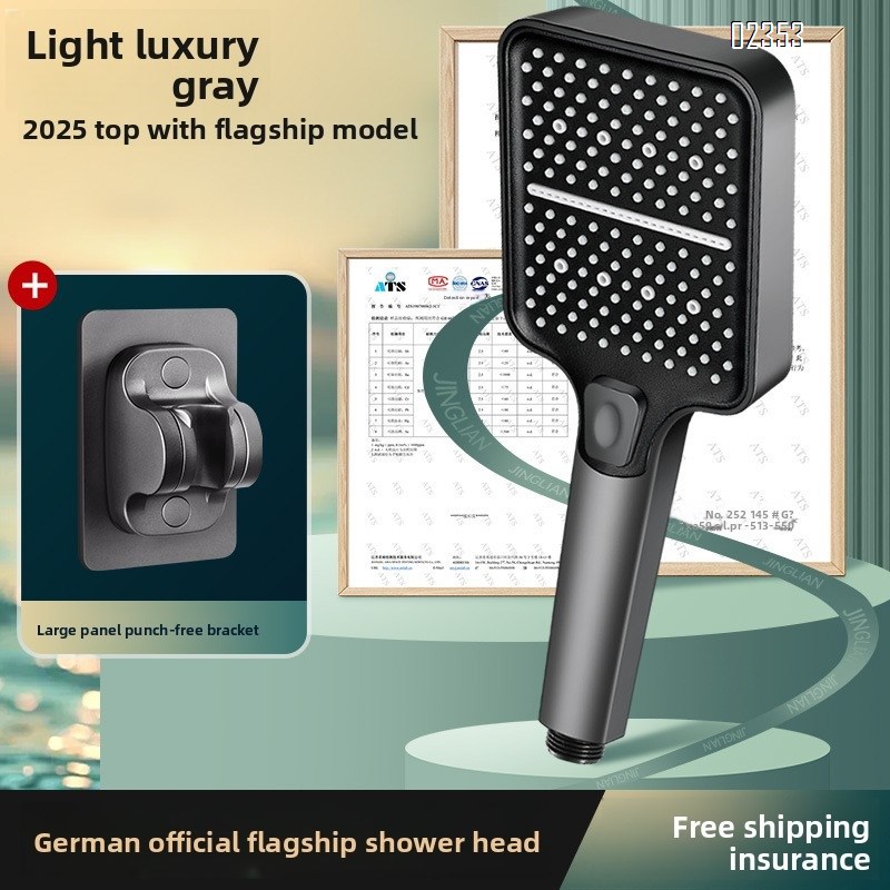 Shower Head Set with Holder  High Pressure Gray 3 Mode  1 Button to Switch Anti Clogging Nozzles  for Bathroom Shower