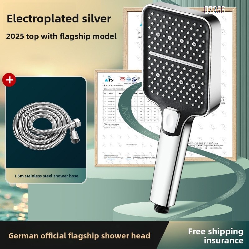 3 Functions Shower Head  1 Button to Switch with 1.5m Stainless Hose High Pressure Handheld Shower Head for Bathroom