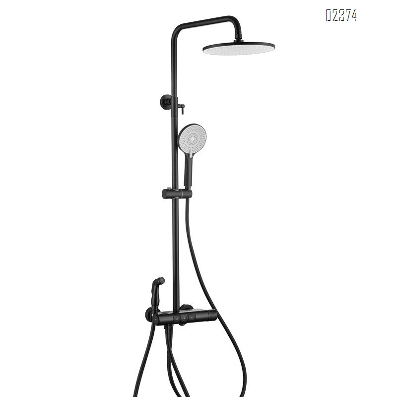 Black Shower Head Set Bathroom Rain Shower with Spray Gun Adjustable Brass Four-Function Thermostatic Shower Tap