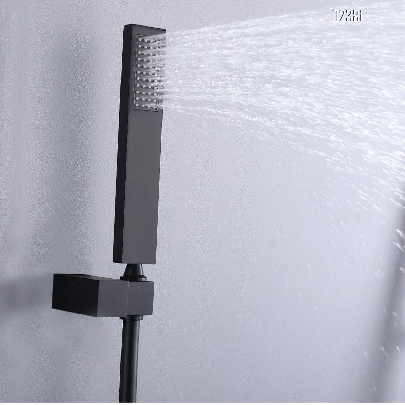 Brass Concealed Shower Head Set Wall Mounted Hot and Cold Square Mixing Valve Side Spray Black Large Ceiling Spray Tap