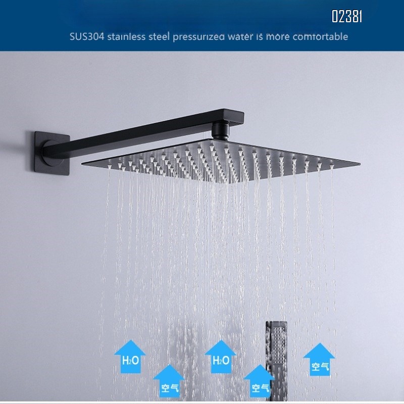 Brass Concealed Shower Head Set Wall Mounted Hot and Cold Square Mixing Valve Side Spray Black Large Ceiling Spray Tap