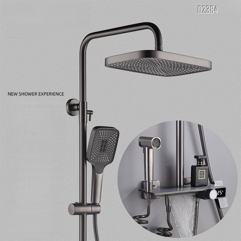 Gun Gray LED Digital Display Shower Head Set Liquid Silicone Four-Function Set Two-Function Spray Gun Tap