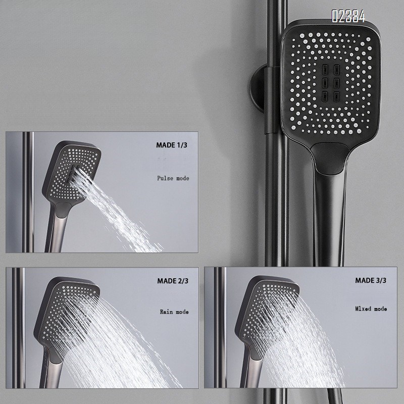 Gun Gray LED Digital Display Shower Head Set Liquid Silicone Four-Function Set Two-Function Spray Gun Tap
