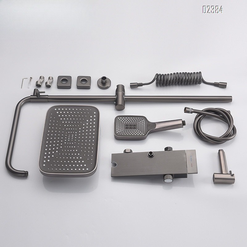 Gun Gray LED Digital Display Shower Head Set Liquid Silicone Four-Function Set Two-Function Spray Gun Tap