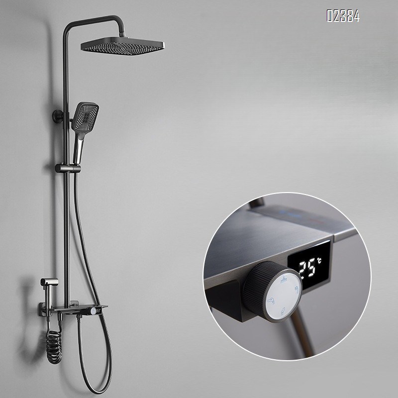 Gun Gray LED Digital Display Shower Head Set Liquid Silicone Four-Function Set Two-Function Spray Gun Tap