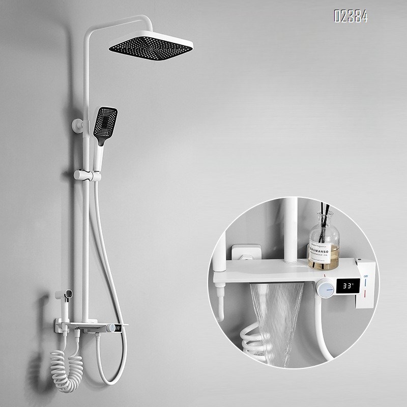 Gun Gray LED Digital Display Shower Head Set Liquid Silicone Four-Function Set Two-Function Spray Gun Tap