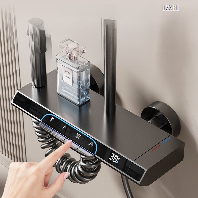 Aluminum Digital Display Ambient Light Shower Head Set Gray Piano Shower Digital Display Set Shower Tap