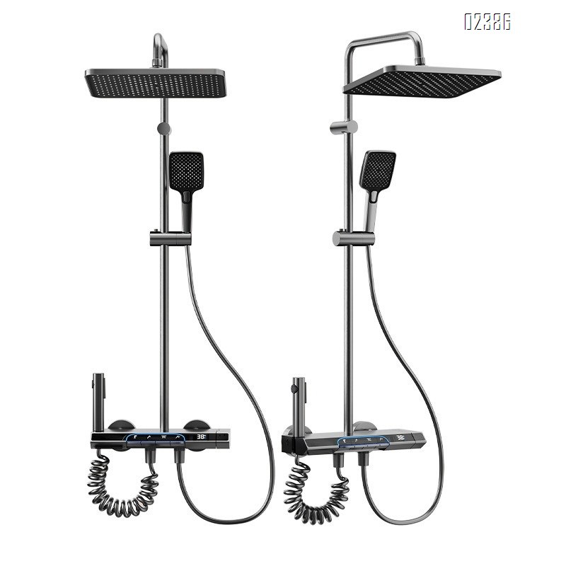 Aluminum Digital Display Ambient Light Shower Head Set Gray Piano Shower Digital Display Set Shower Tap