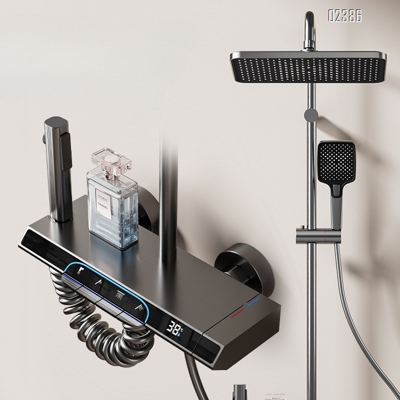 Aluminum Digital Display Ambient Light Shower Head Set Gray Piano Shower Digital Display Set Shower Tap