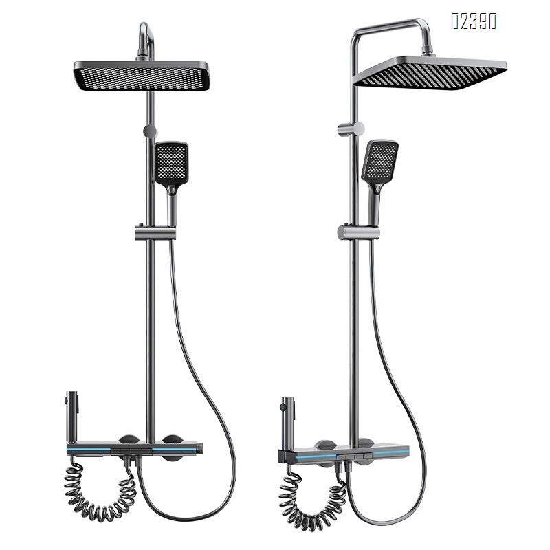 Alumimum Piano Gray Digital Display Ambient Light Constant Temperature Shower Set Digital Display Household Bathroom