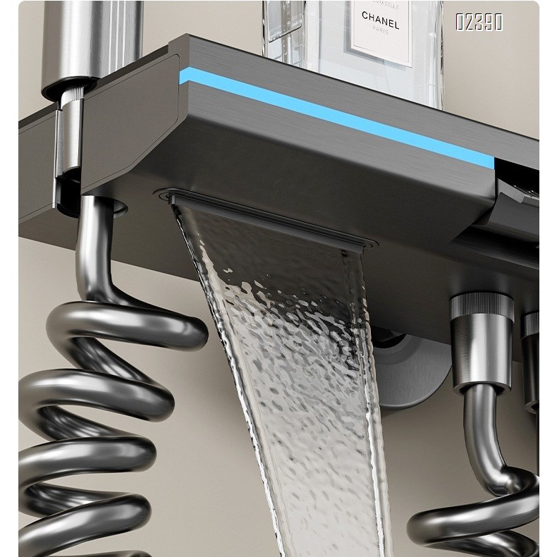 Alumimum Piano Gray Digital Display Ambient Light Constant Temperature Shower Set Digital Display Household Bathroom