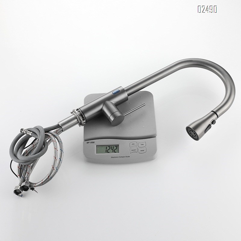 Gunmetal gray kitchen pull-out stainless steel touch control with temperature display rotating sink faucet with cold and hot water tap