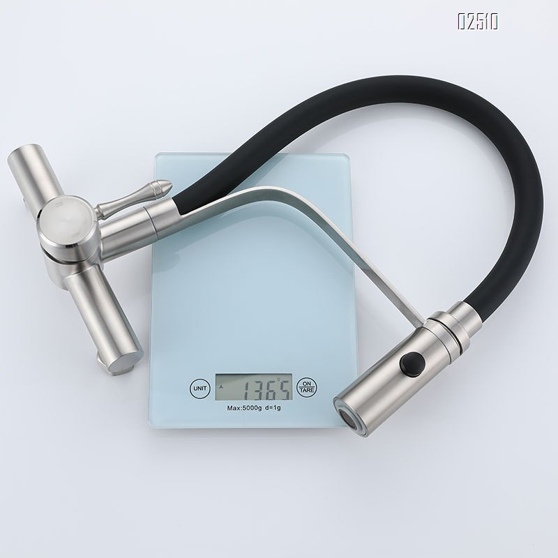 Pull-out kitchen faucet with stainless steel body and silicone flexible gooseneck cold and hot water faucet