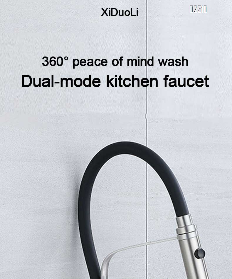 Pull-out kitchen faucet with stainless steel body and silicone flexible gooseneck cold and hot water faucet