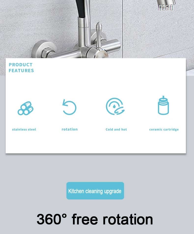 Pull-out kitchen faucet with stainless steel body and silicone flexible gooseneck cold and hot water faucet