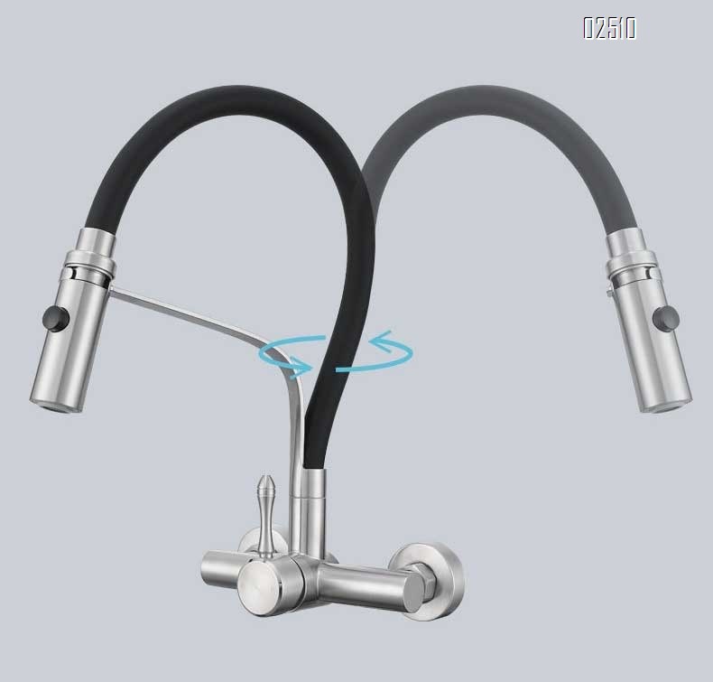 Pull-out kitchen faucet with stainless steel body and silicone flexible gooseneck cold and hot water faucet