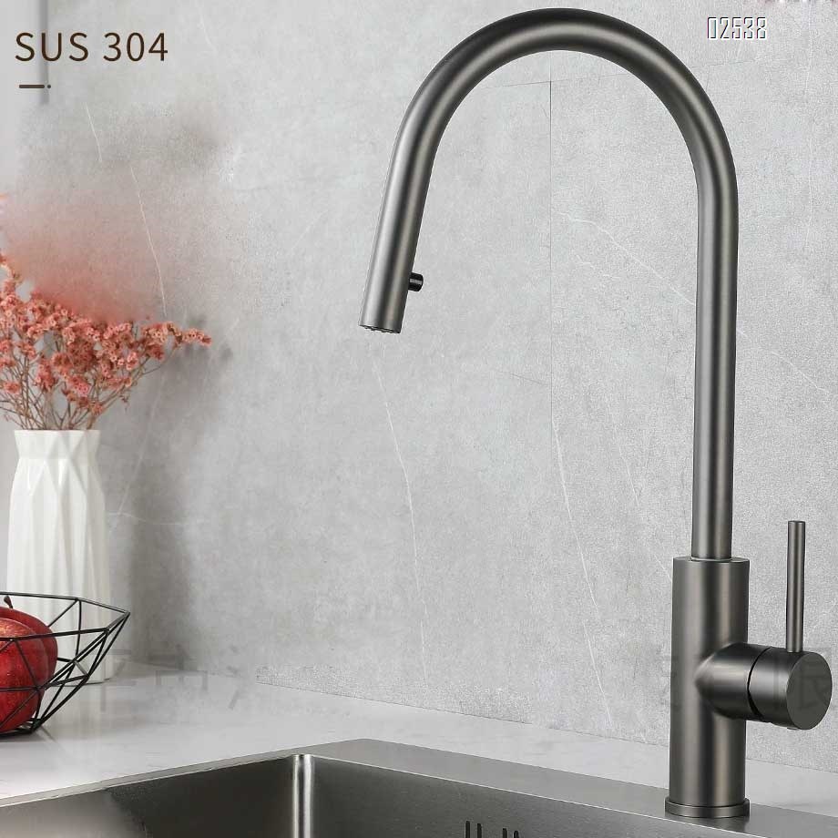 Three-way pull-out 304 stainless steel faucet gunmetal gray kitchen pull-out faucet