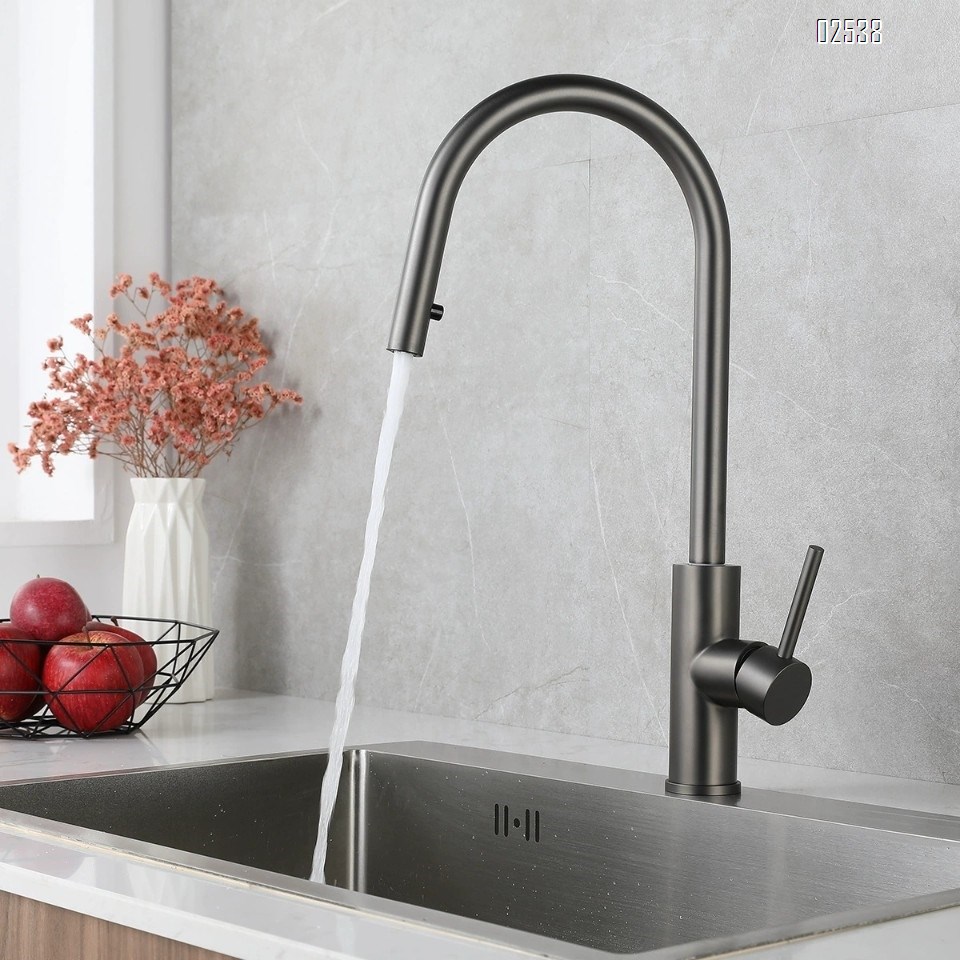 Three-way pull-out 304 stainless steel faucet gunmetal gray kitchen pull-out faucet