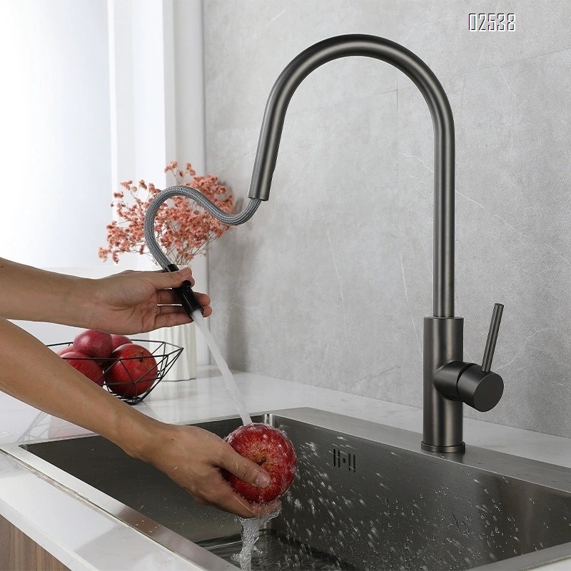 Three-way pull-out 304 stainless steel faucet gunmetal gray kitchen pull-out faucet