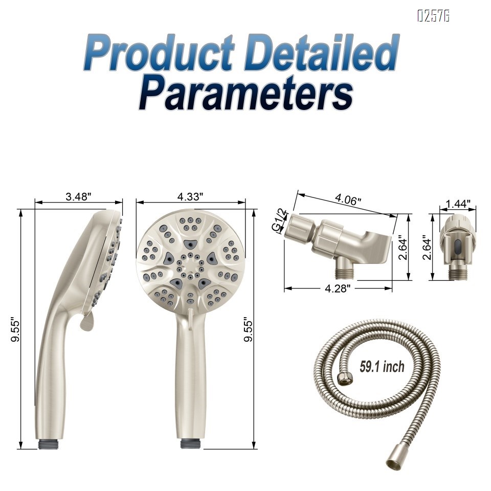 High Pressure Hand hled Shower Head Set 6 Spray Mode with Hose and Bracket Anti-Clog Nozzles for Bathroom
