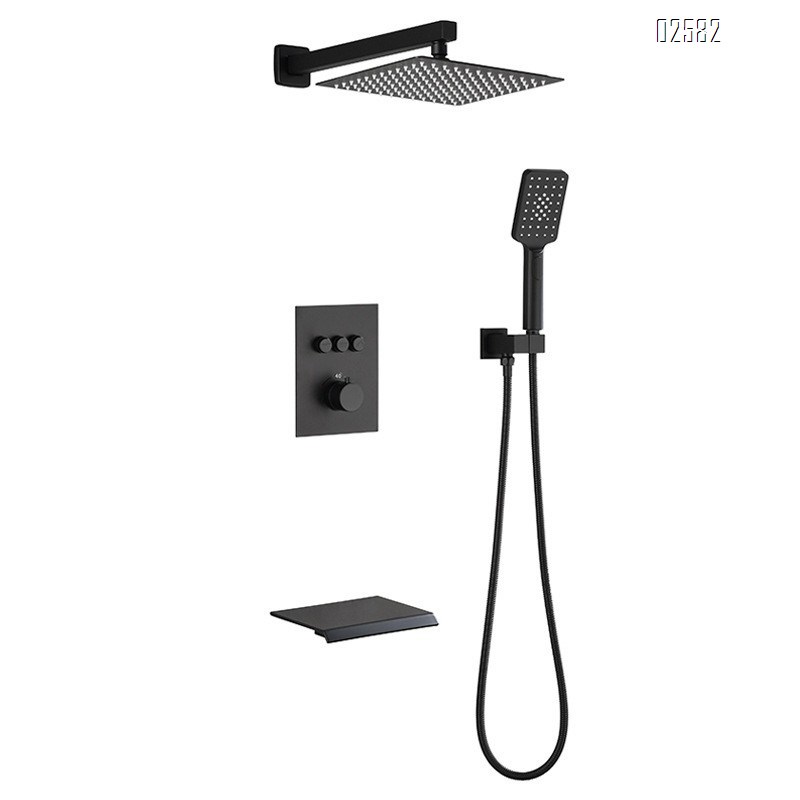 Brass  in-wall concealed temperature control embedded shower head set
