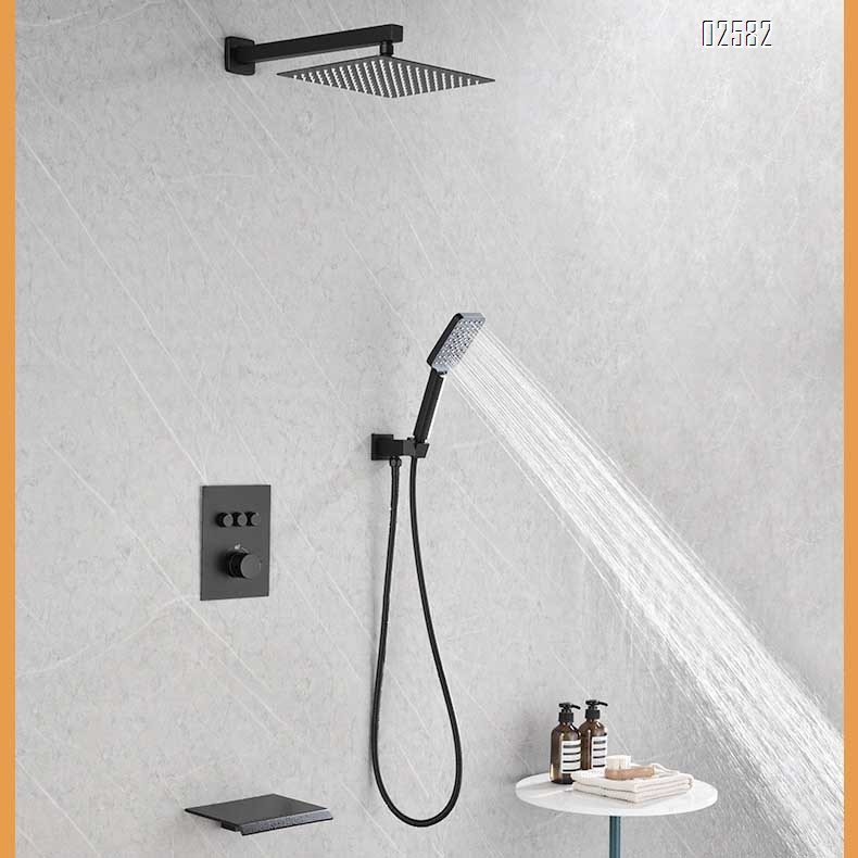 Brass  in-wall concealed temperature control embedded shower head set