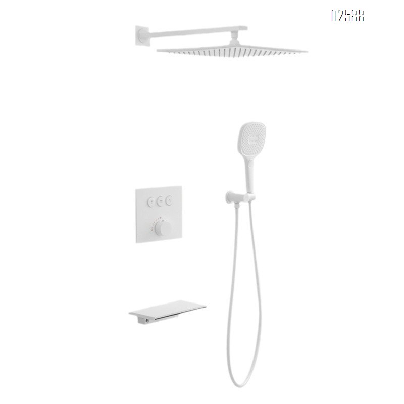 Wall-mounted hidden shower head temperature control shower set white ceiling embedded top spray waterfall faucet hot melt pre-embedded