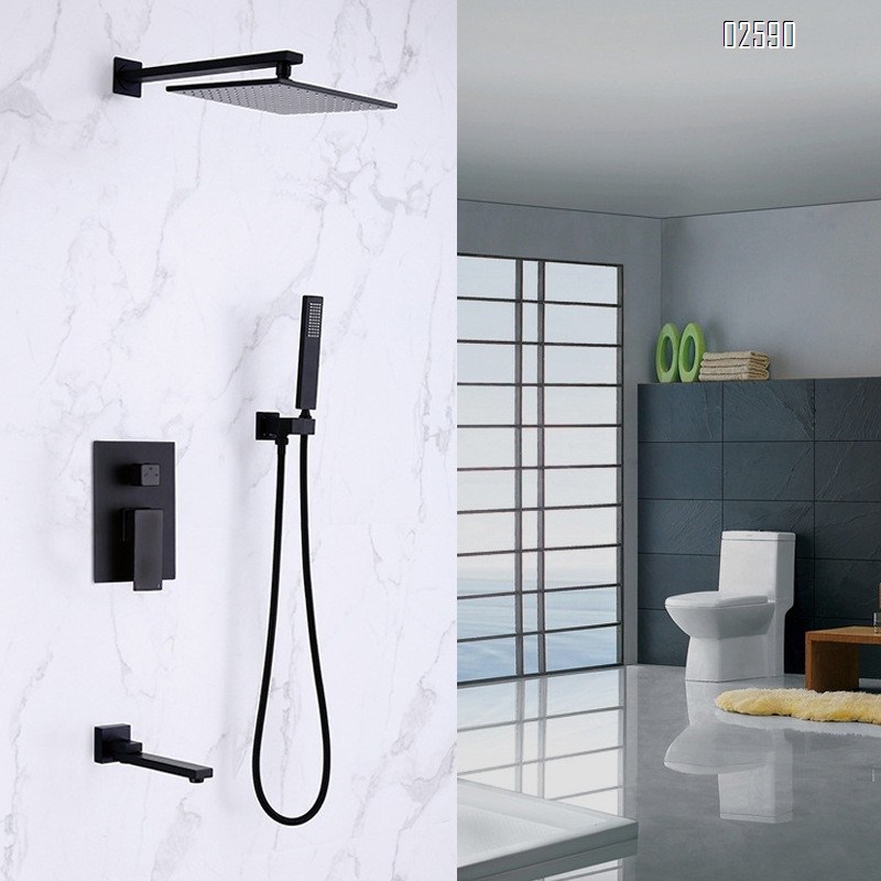 Brass concealed wall-mounted shower head set with precast box and mixing valve multi-functional pressure top spray with faucet for hotel