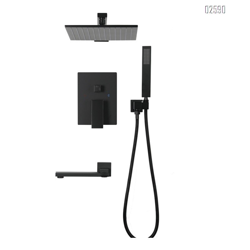 Brass concealed wall-mounted shower head set with precast box and mixing valve multi-functional pressure top spray with faucet for hotel