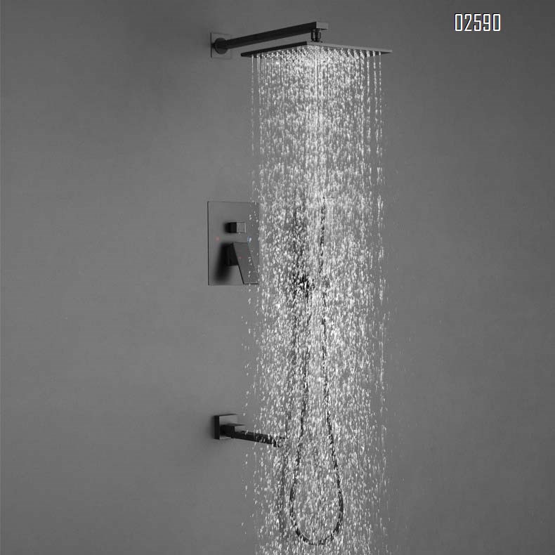 Brass concealed wall-mounted shower head set with precast box and mixing valve multi-functional pressure top spray with faucet for hotel