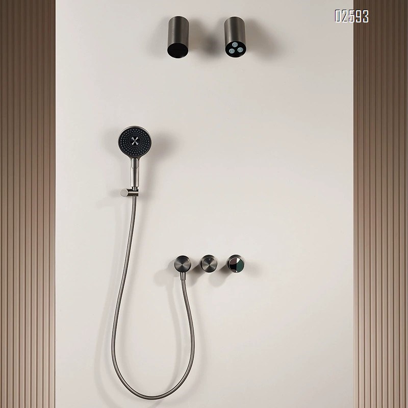 Brass in-wall concealed shower head set bathroom shower gunmetal gray cold and hot shower nozzle