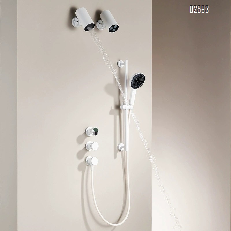Brass in-wall concealed shower head set bathroom shower gunmetal gray cold and hot shower nozzle