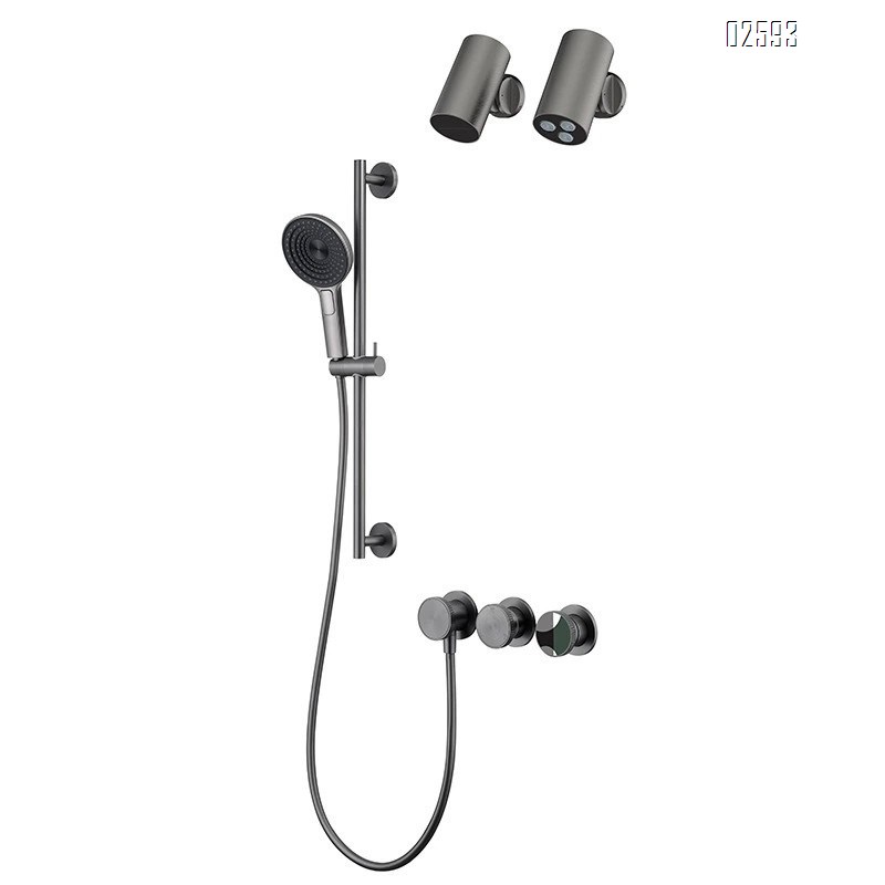 Brass in-wall concealed shower head set bathroom shower gunmetal gray cold and hot shower nozzle