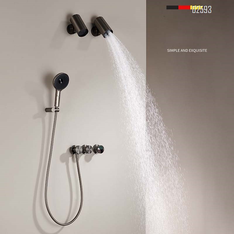 Brass in-wall concealed shower head set bathroom shower gunmetal gray cold and hot shower nozzle