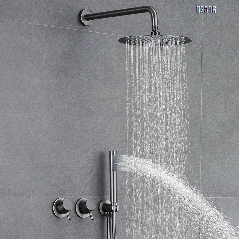 All-Brass  black cold and hot embedded wall concealed shower head set hotel bathroom home mixing valve