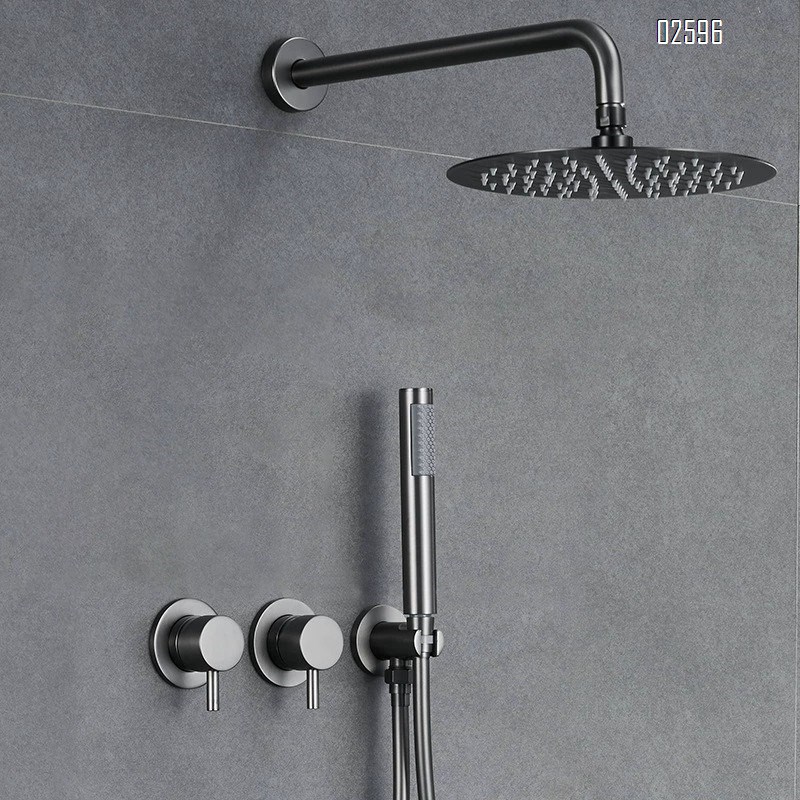 All-Brass  black cold and hot embedded wall concealed shower head set hotel bathroom home mixing valve