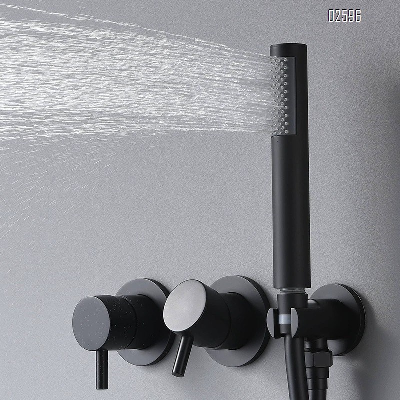 All-Brass  black cold and hot embedded wall concealed shower head set hotel bathroom home mixing valve